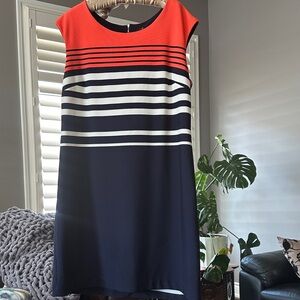 Elegant Striped Navy and Red Mini Dress
